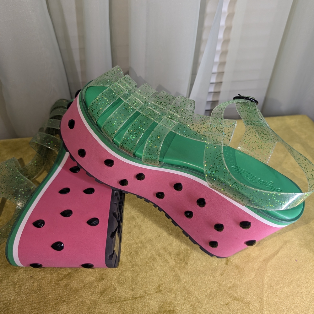 JuJu Women's Green and Pink Platform Sandals